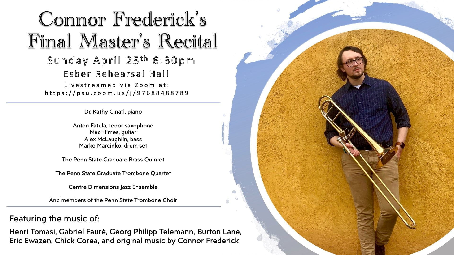 Poster for Connor Frederick’s Final Graduate Recital