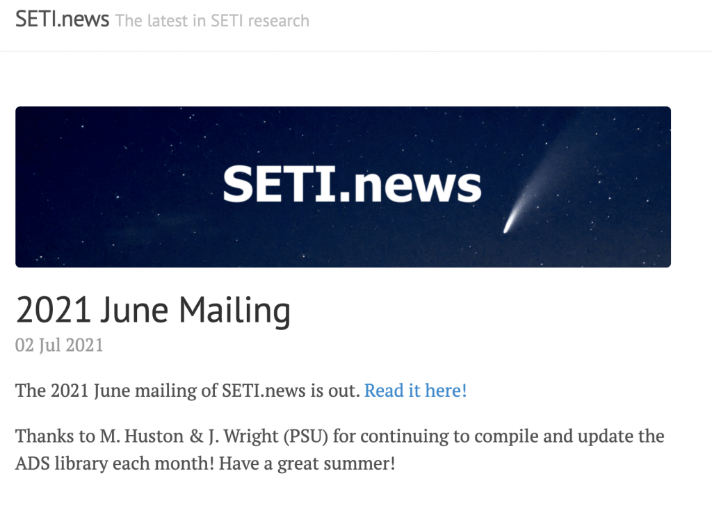 Screencap of the SETI.news site