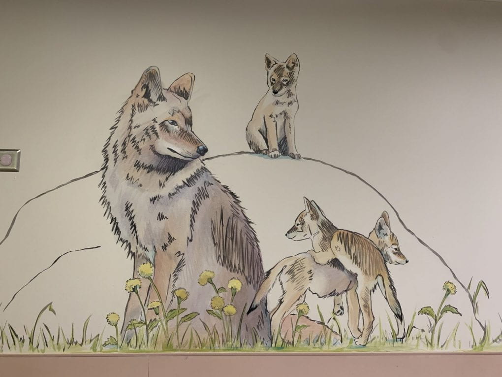 rendering of a wolf family
