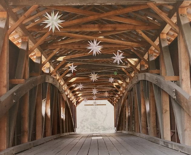 “Christmas at Pinetown, Bushong’s Mill Bridge” artist: John Schmidt