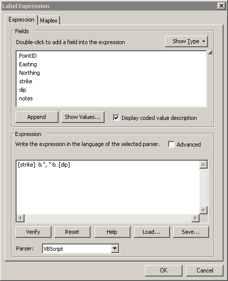 Figure 16. Building an expression for labeling features using multiple fields.