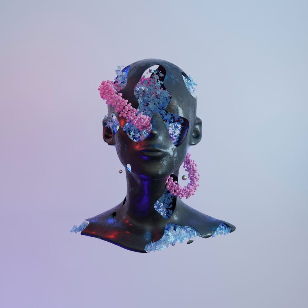 Digitally rendered art - head bust with flowers
