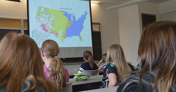 girls at SYWIG Day learn about physical geography