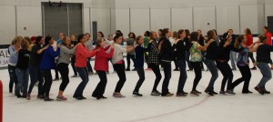 WEPO broomball quickly devolves into a line dance at Pegula Ice Arena.