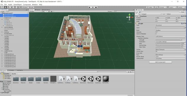 Screenshot of Unity window showing the imported 3D library model