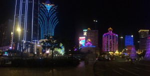 A strip of casinos sparkling with LED's.