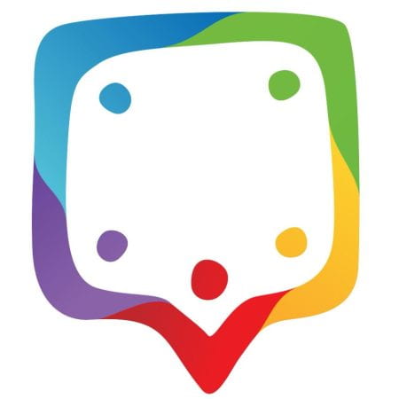 Rainbow colored chat bubble icon with rainbow dots in the middle