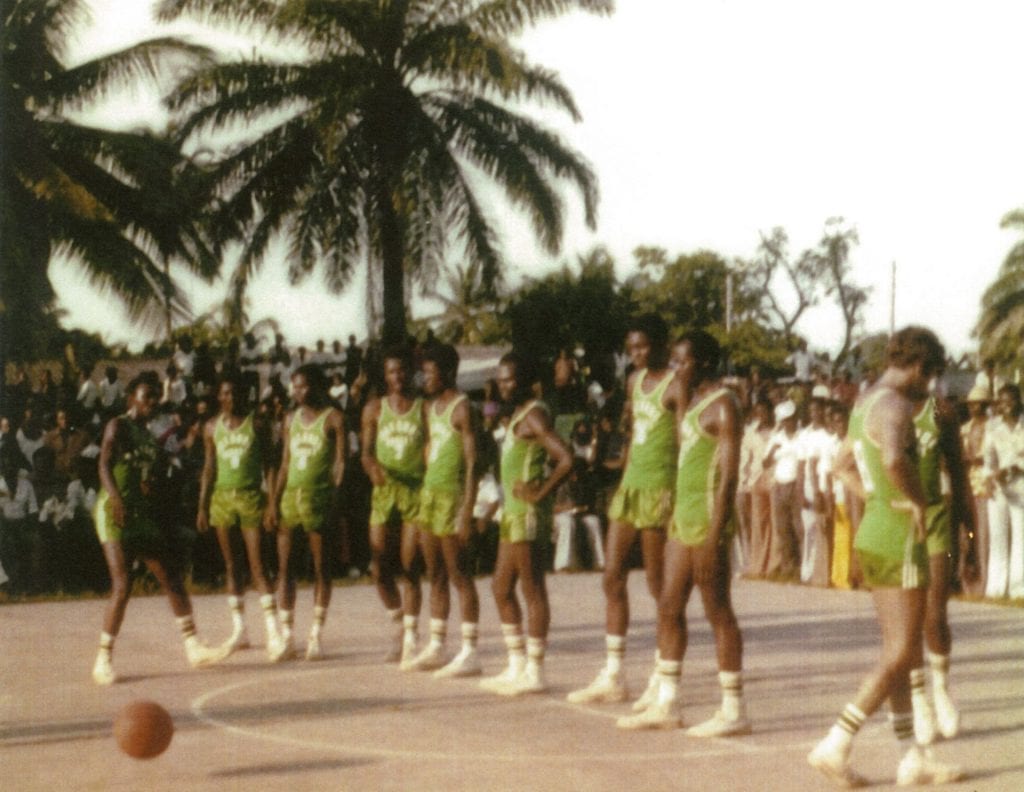 Petilon (far right) with his basketball team in Congo.