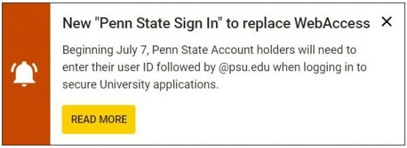 Penn State sign-in screenshot for tech tip
