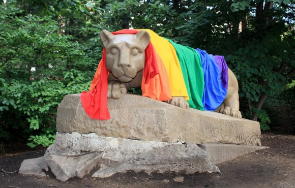 nittany lion with rainbow cover