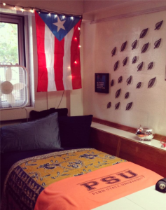 My dorm room freshman year with the Puerto Rican flag over my bed. 