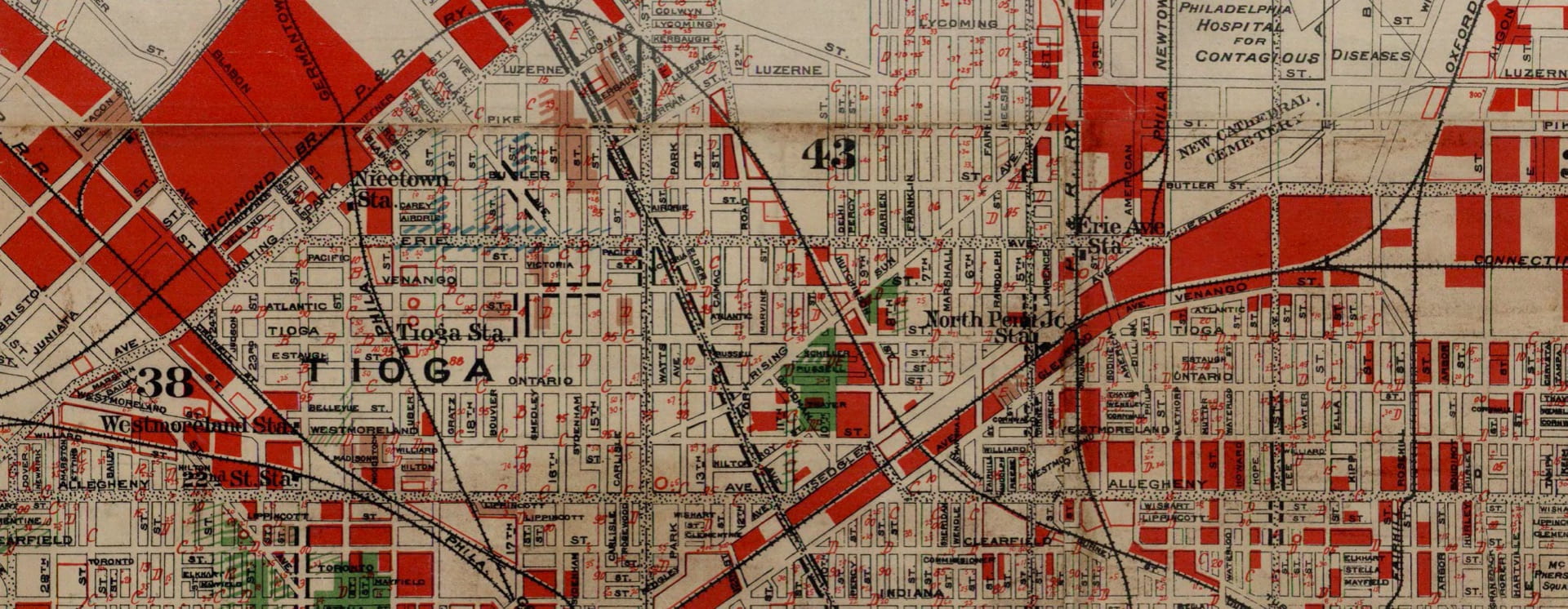 red-lined map of Philadelphia in 1934