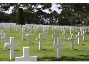 Rows of crosses at the American military cemetery at Omaha Beach