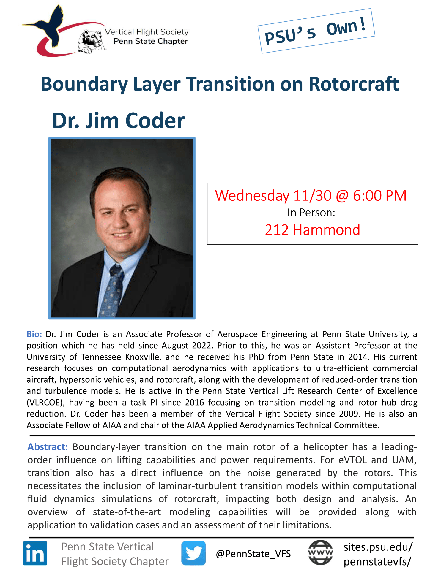 Tech Talk – Dr Jim Coder – Boundary Layer Transition on Rotorcraft