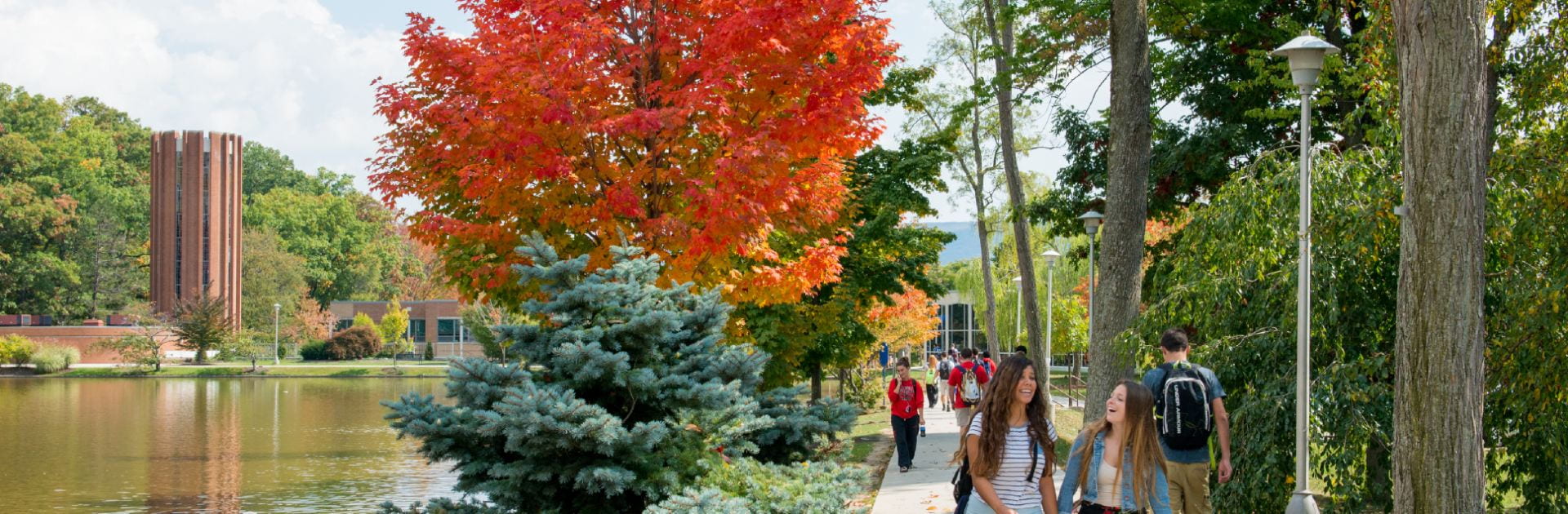 Students walking across the Altoona campus in fall