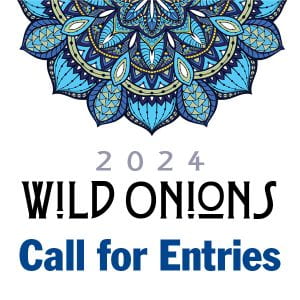 a manadala in blues and greens with the words "2024 Wild Onions Call for Entries" beneath it